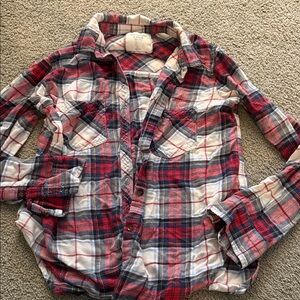 Abercrombie & Fitch Women's Plaid Long Sleeve Shirt - Red, Blue, White